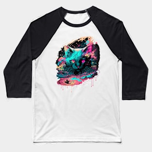 Colorful Cat Melting Baseball T-Shirt